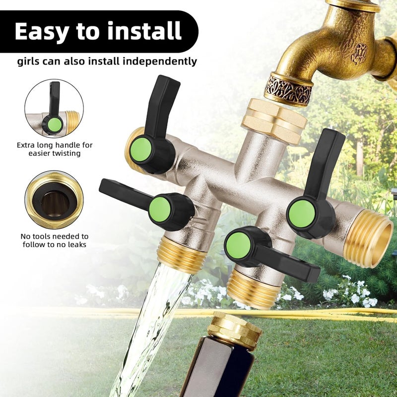 EJW 4 Way Garden Hose Splitter, Heavy Duty Garden Hose Splitter, High Flow Garden Hose Splitters, Fitting 3/4” Brass Outdoor Hose Splitter, Garden Hose Adapter Connector,Water Hose Splitter. - Image 2